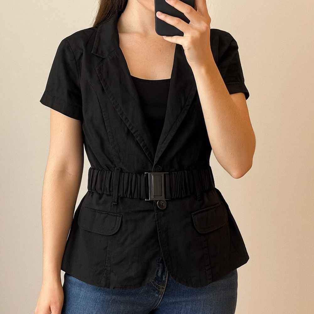 Smart Set Y2K Fitted Collared Blazer Buttons‎ Belt Grunge Coquette Medium Linen